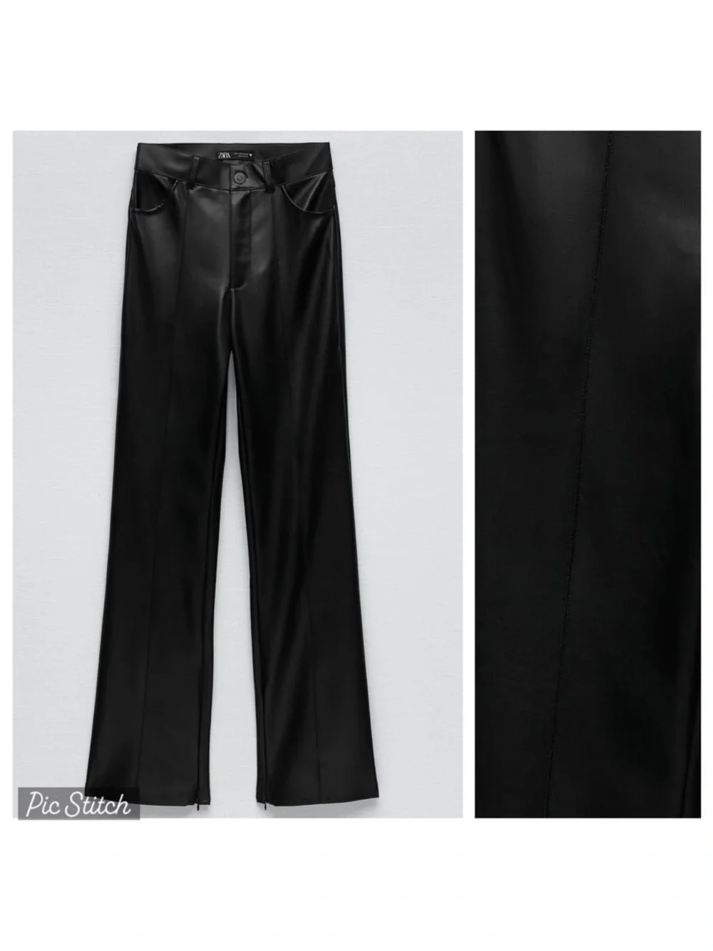 Zara Faux Leather Flared Trousers Pants Black